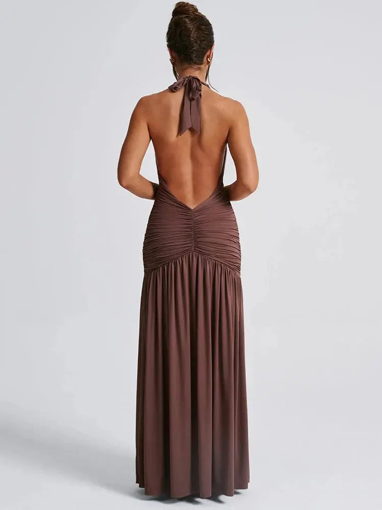 Deep V Neck Backless Maxi Dress - Classicenvision