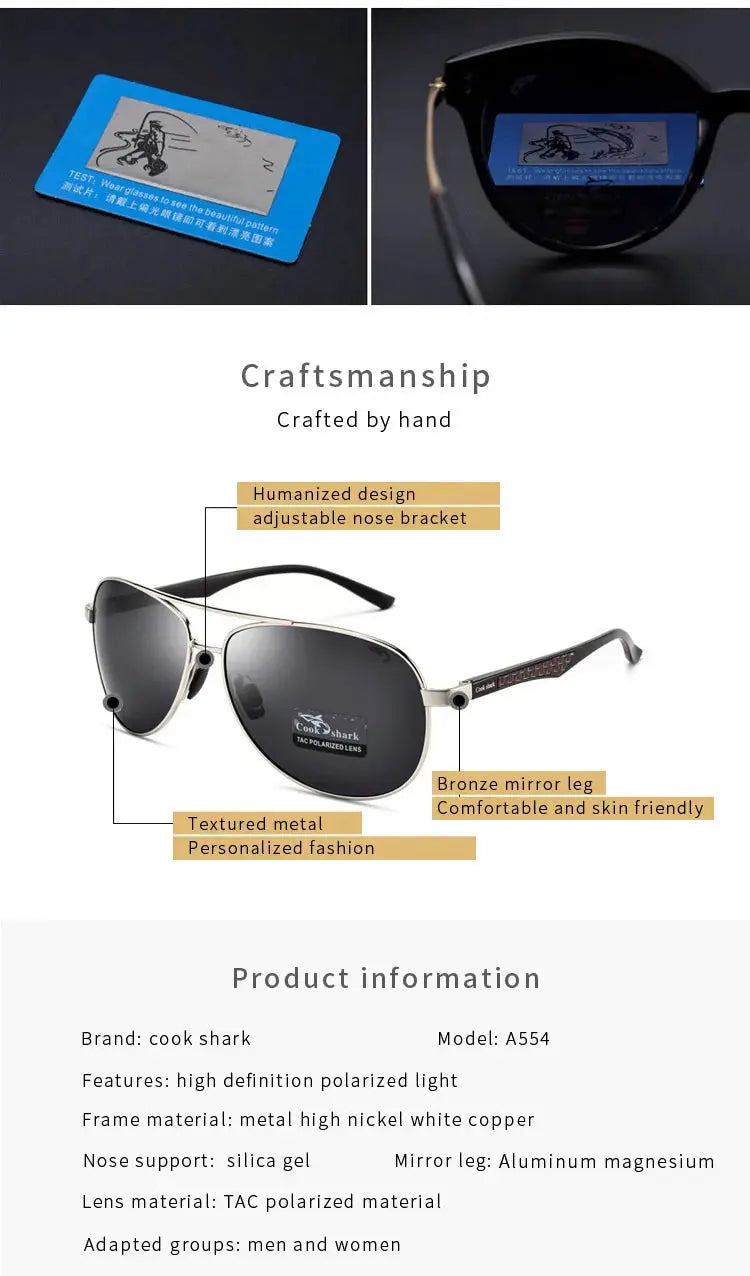 Cook Shark Men's Sunglasses Sunglasses Men's Influx of People Driving Polarized Blue Glasses Sunglasses Drivers Driving Glasses Classicenvision