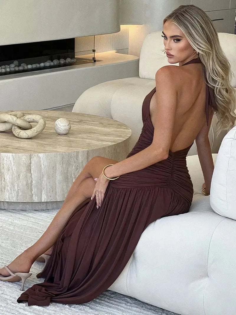 Deep V Neck Backless Maxi Dress - Classicenvision