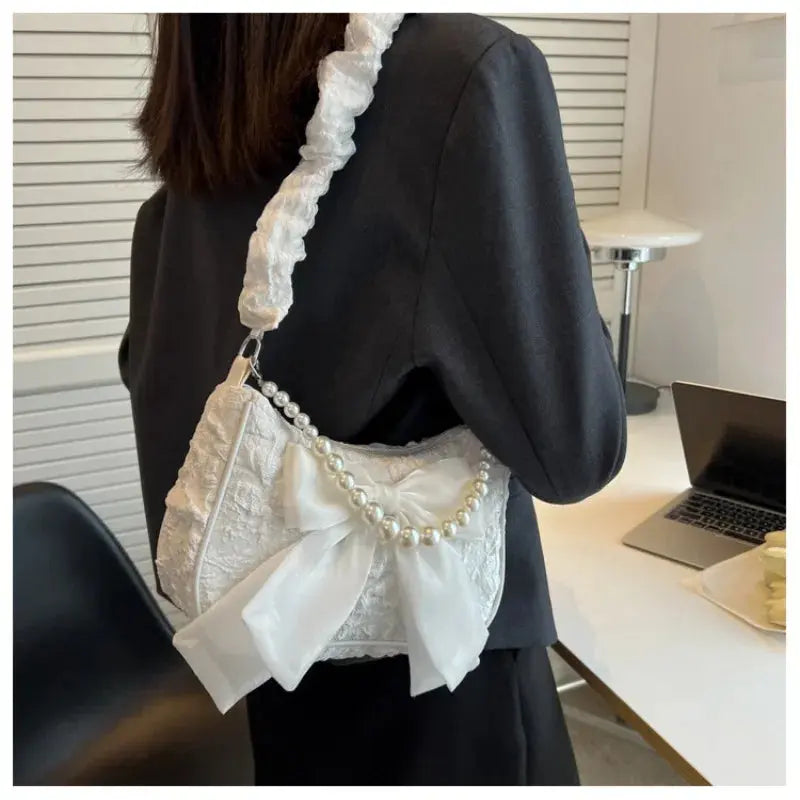 Pearl Female Bag Retro Luxury Designer Handbag Bow Crossbody Bags Fashion Canvas Women's 2023 Trend Shoulder bag Purses Classicenvision