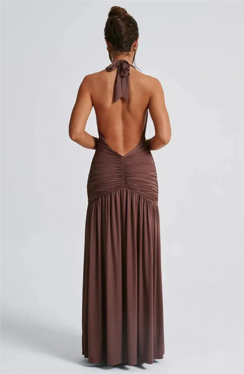 Deep V Neck Backless Maxi Dress - Classicenvision