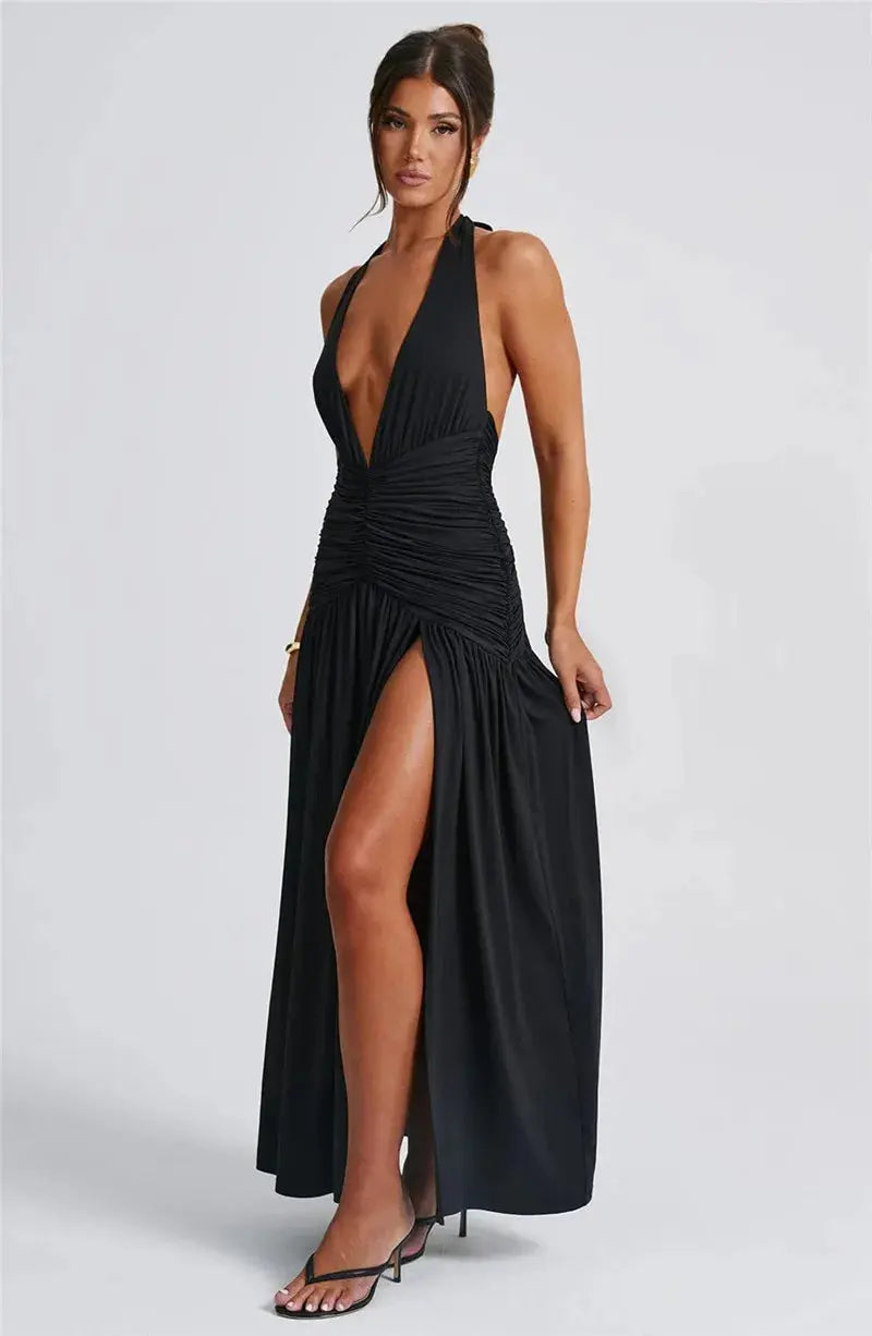 Deep V Neck Backless Maxi Dress - Classicenvision