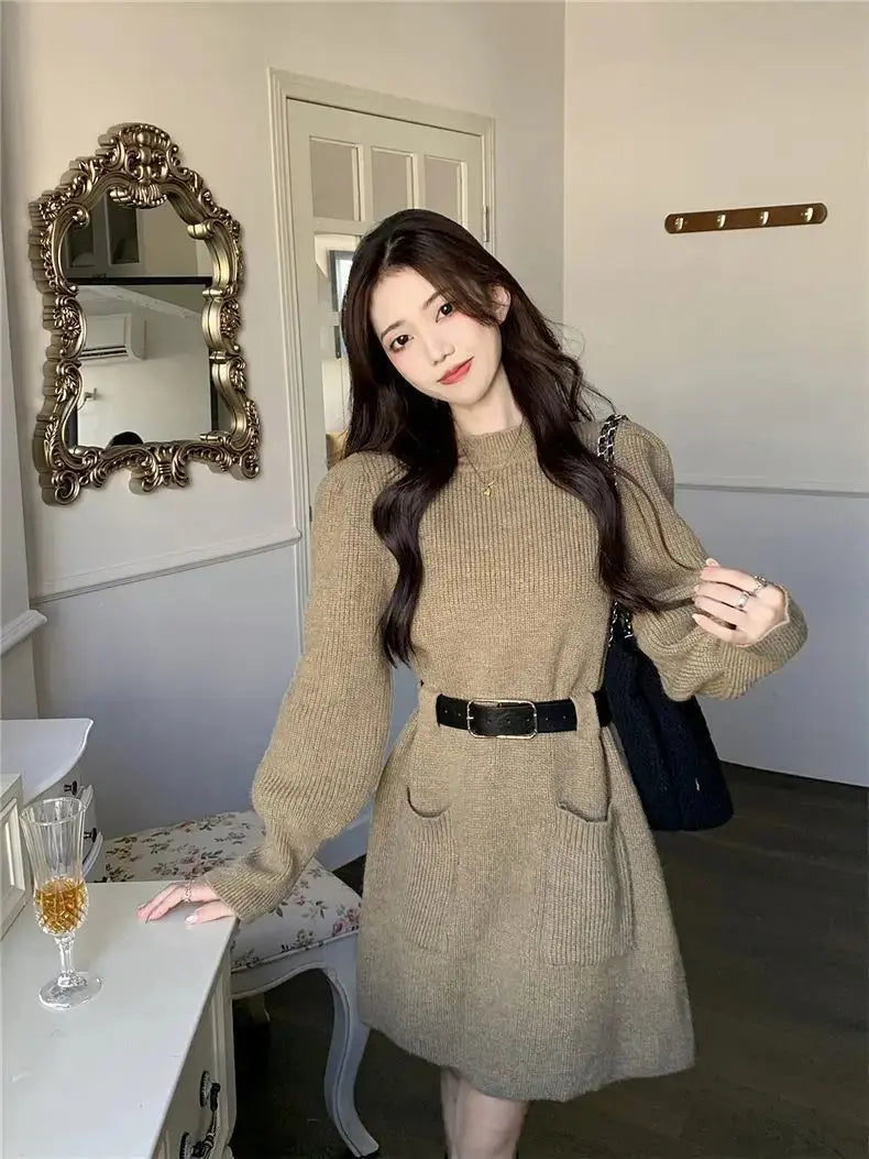 Autumn/Winter Knitted Top Waist-Fitted Slimming Dress For Women New Arrival Trendy Korean Style Fashionable Base Skirt - Classicenvision