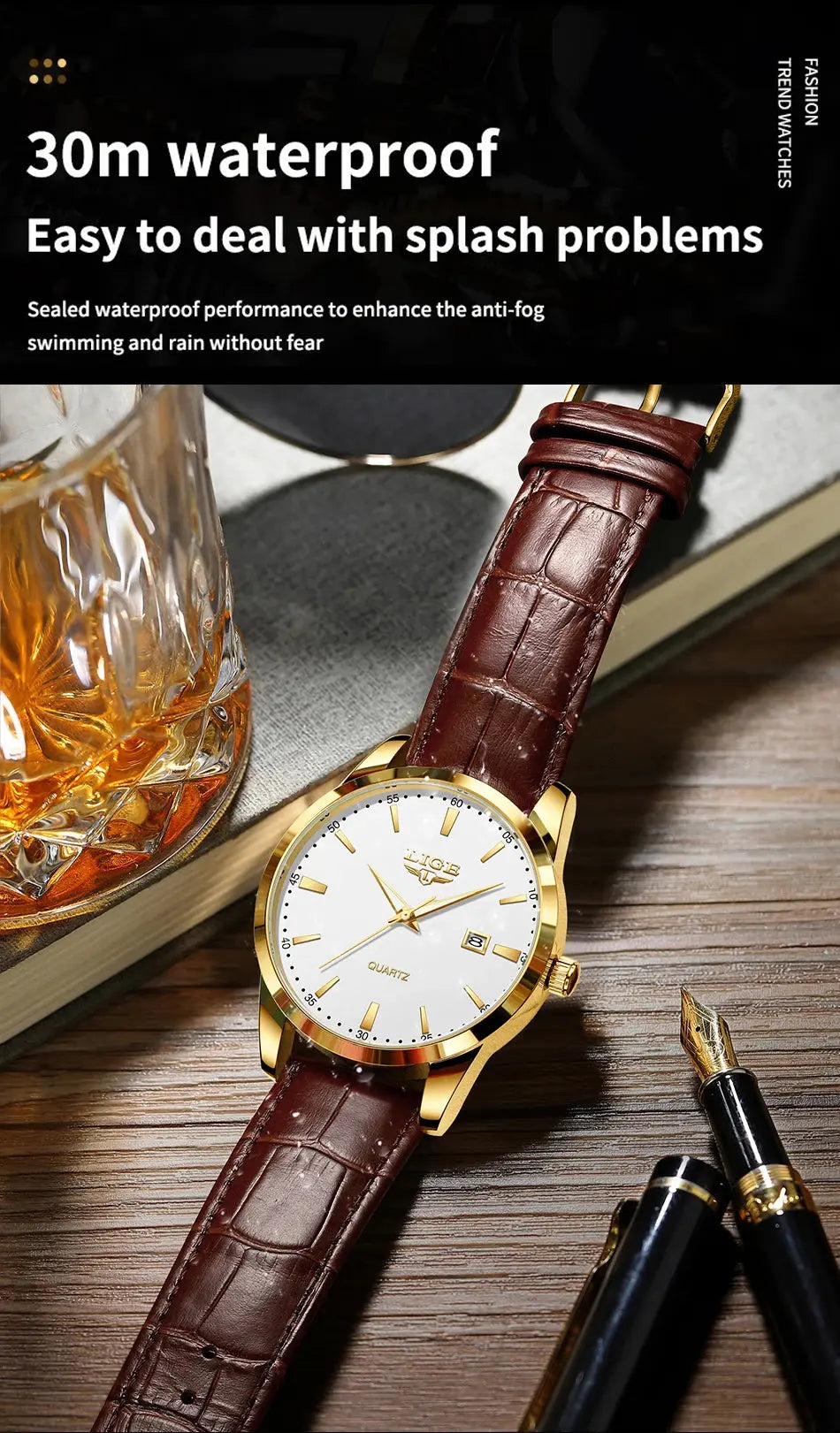 LIGE Fashion Brown Leather Watch Men Military Sports Men's Quartz Wristwatches Casual Waterproof Chronograph Relogios Masculino Classicenvision