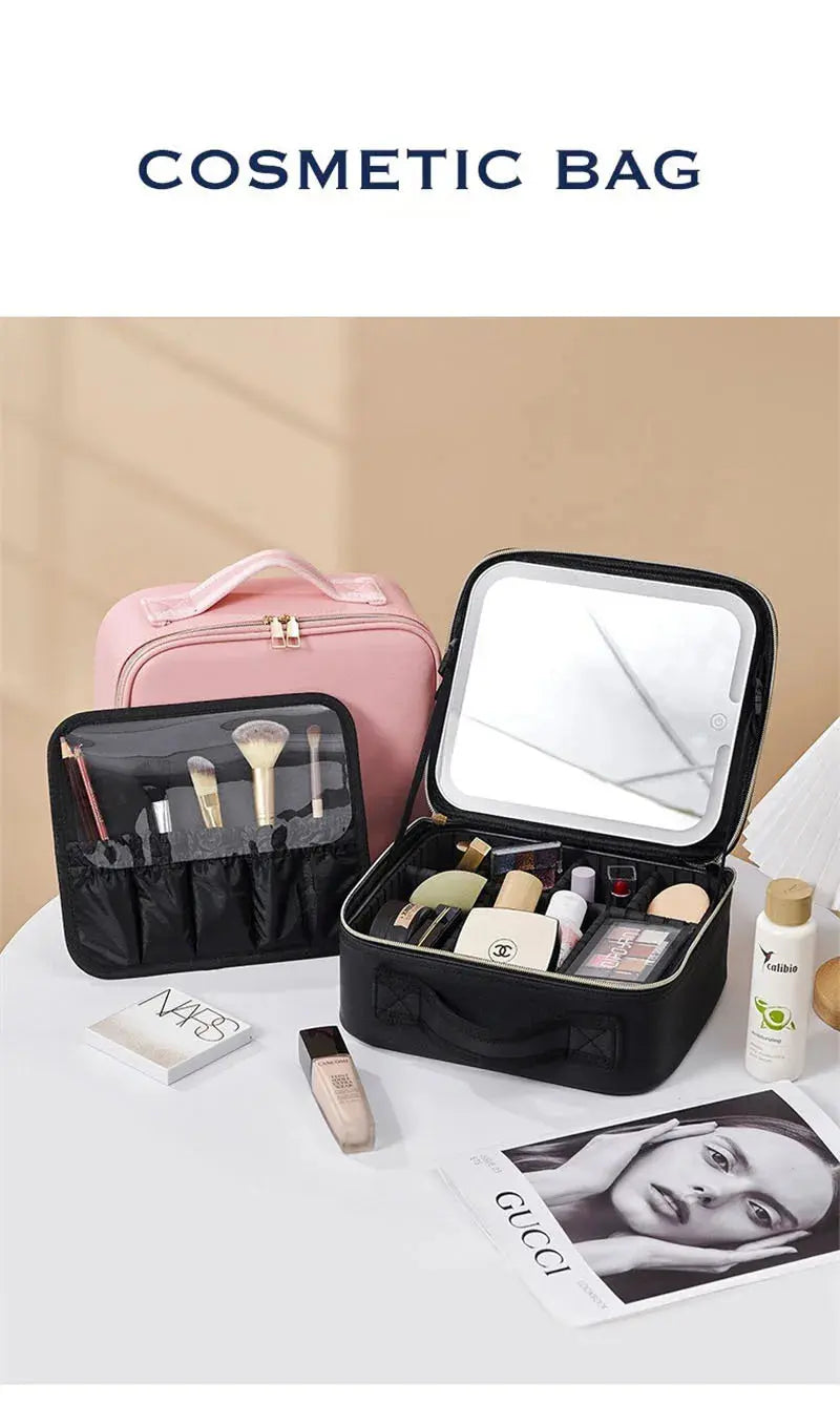 LED Cosmetic Case with Lights and Mirror Cosmetic Bag Large Capacity Premium Feeling Cosmetic Bag Luxury makeup bag Classicenvision