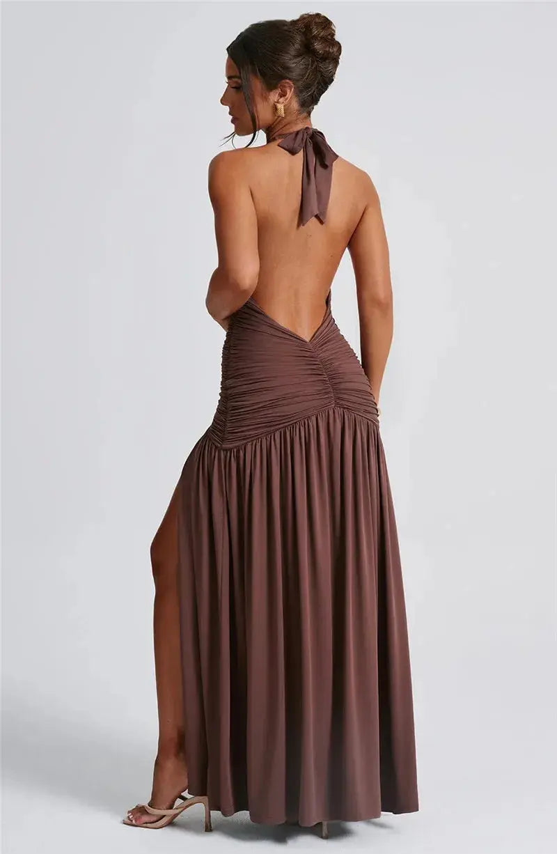 Deep V Neck Backless Maxi Dress - Classicenvision