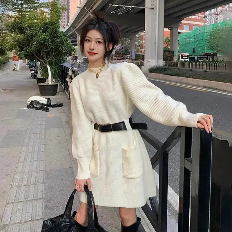 Autumn/Winter Knitted Top Waist-Fitted Slimming Dress For Women New Arrival Trendy Korean Style Fashionable Base Skirt - Classicenvision