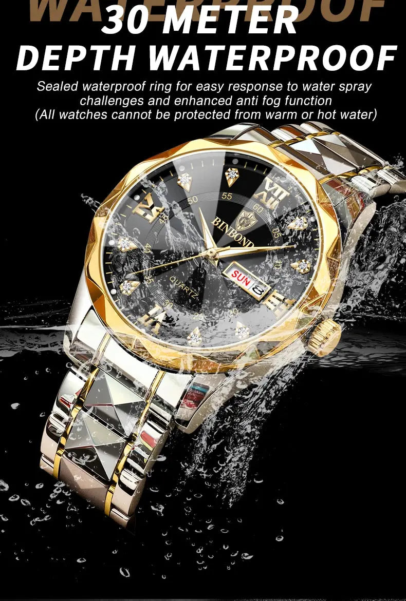 BINBOND Top Brand Luxury Fashion Quartz Watch Men Waterproof Week Date Clock Stainless Steel Sport Watch Men Quartz Wristwatch Classicenvision