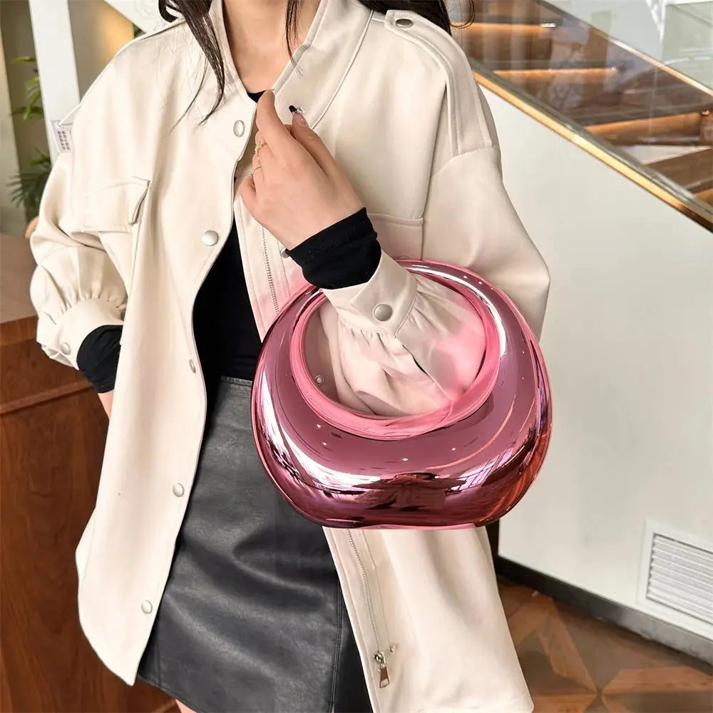 MOODS Golden Evening Handbag For Women PVC Wrist Bag Dinner Party Wedding Round Handle Clutch Purse 2024 Luxury Designer Handbag Classicenvision