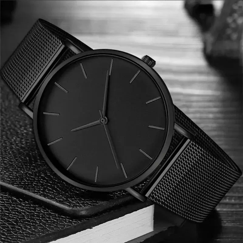 Fashion Ultra Thin Creative Black Stainless Steel Quartz Watches Men Simple Fashion Business Wristwatch Clock Male Relogios Classicenvision