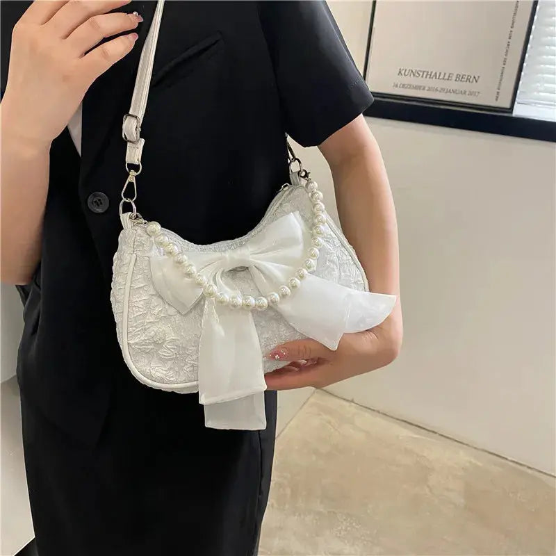 Pearl Female Bag Retro Luxury Designer Handbag Bow Crossbody Bags Fashion Canvas Women's 2023 Trend Shoulder bag Purses Classicenvision