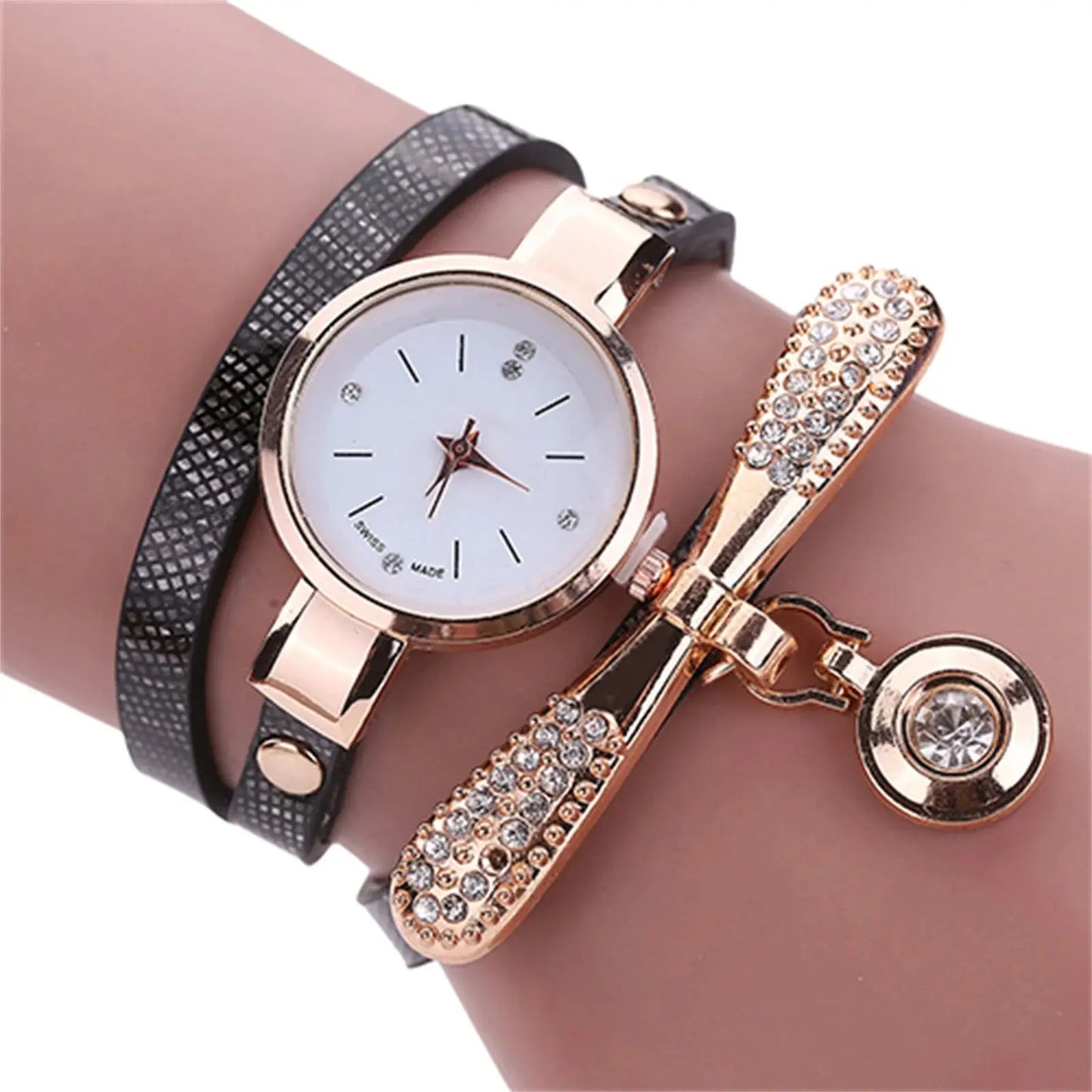 Women watch Fashion Multilayer Rhinestone Round Pendant Quartz Bracelet Wrist Watch montre femme Ladies Dress Watches Gif Classicenvision