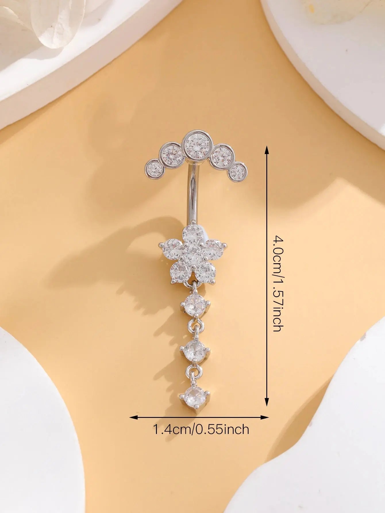 Gold Color Stainless Steel Belly Button Ring Long Dangled Flower CZ Crystal Navel Belly Piercing Rings for Women Sexy Jewelry Classicenvision