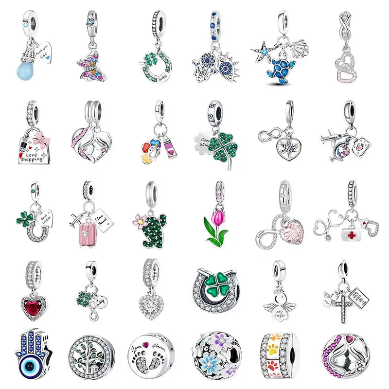 Fit Pandora 925 Original Bracelets Love Heart Flower Four Leaf Clover Turtle 925 Silver Charms Beads DIY Birthday Jewelry Gift Classicenvision