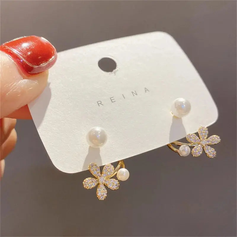 Korean Vintage Pearl Crystal Earrings For Women Jewelry High-class Luxury Zircon Flower Butterfly Leaf Women's Stud Earrings Classicenvision