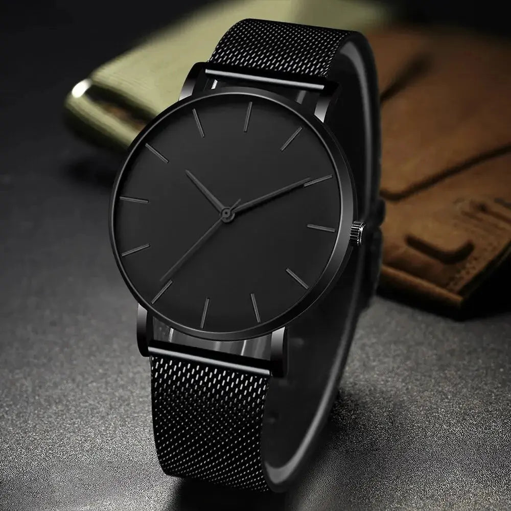 Fashion Ultra Thin Creative Black Stainless Steel Quartz Watches Men Simple Fashion Business Wristwatch Clock Male Relogios Classicenvision