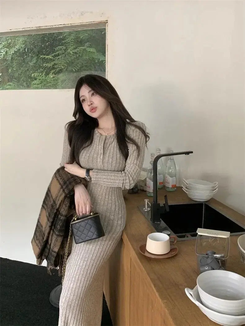 Elegant French Knit Sweater Dress - Classicenvision