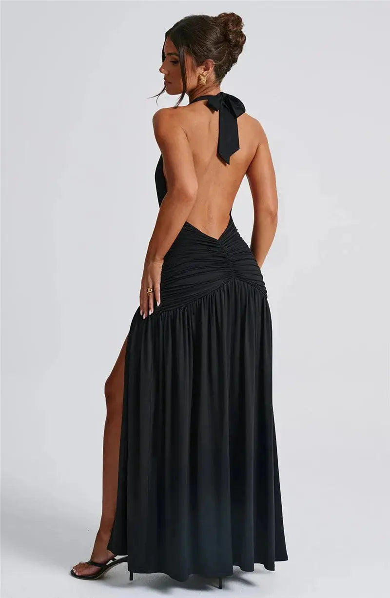 Deep V Neck Backless Maxi Dress - Classicenvision