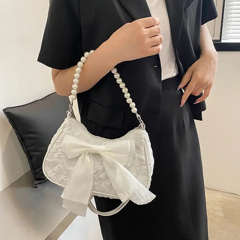 Pearl Female Bag Retro Luxury Designer Handbag Bow Crossbody Bags Fashion Canvas Women's 2023 Trend Shoulder bag Purses Classicenvision