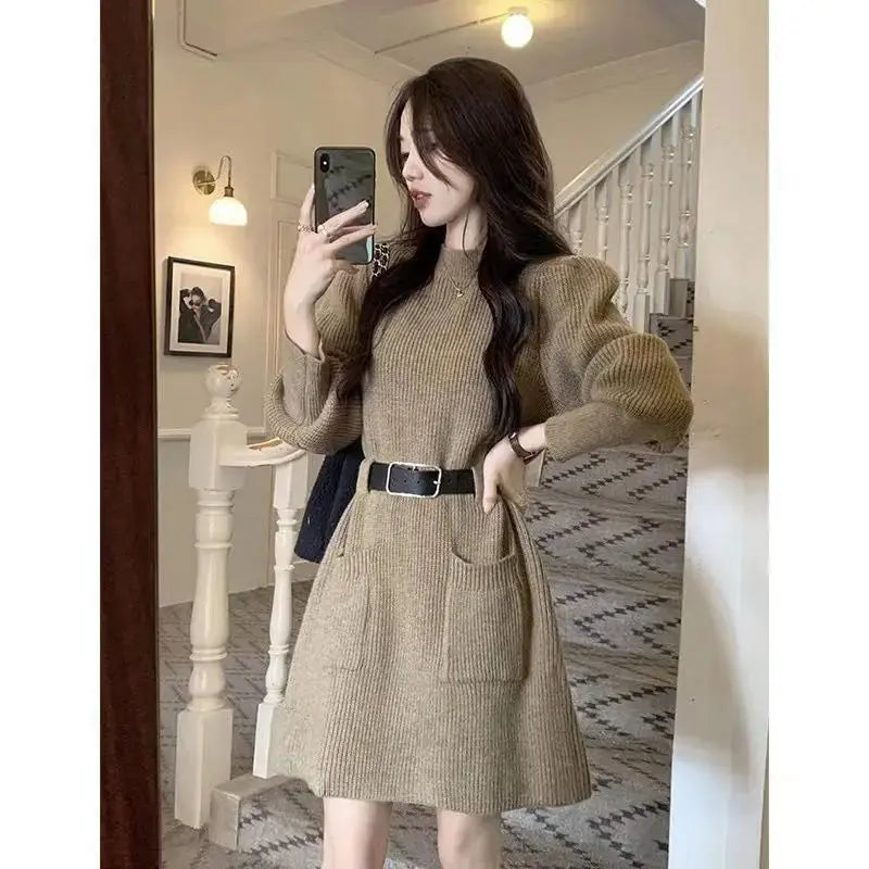 Autumn/Winter Knitted Top Waist-Fitted Slimming Dress For Women New Arrival Trendy Korean Style Fashionable Base Skirt - Classicenvision