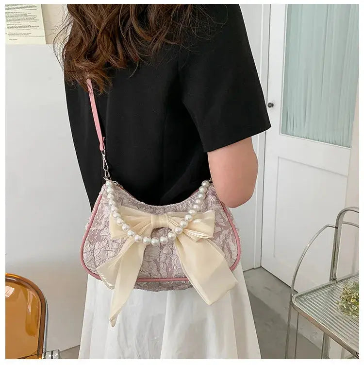 Pearl Female Bag Retro Luxury Designer Handbag Bow Crossbody Bags Fashion Canvas Women's 2023 Trend Shoulder bag Purses Classicenvision