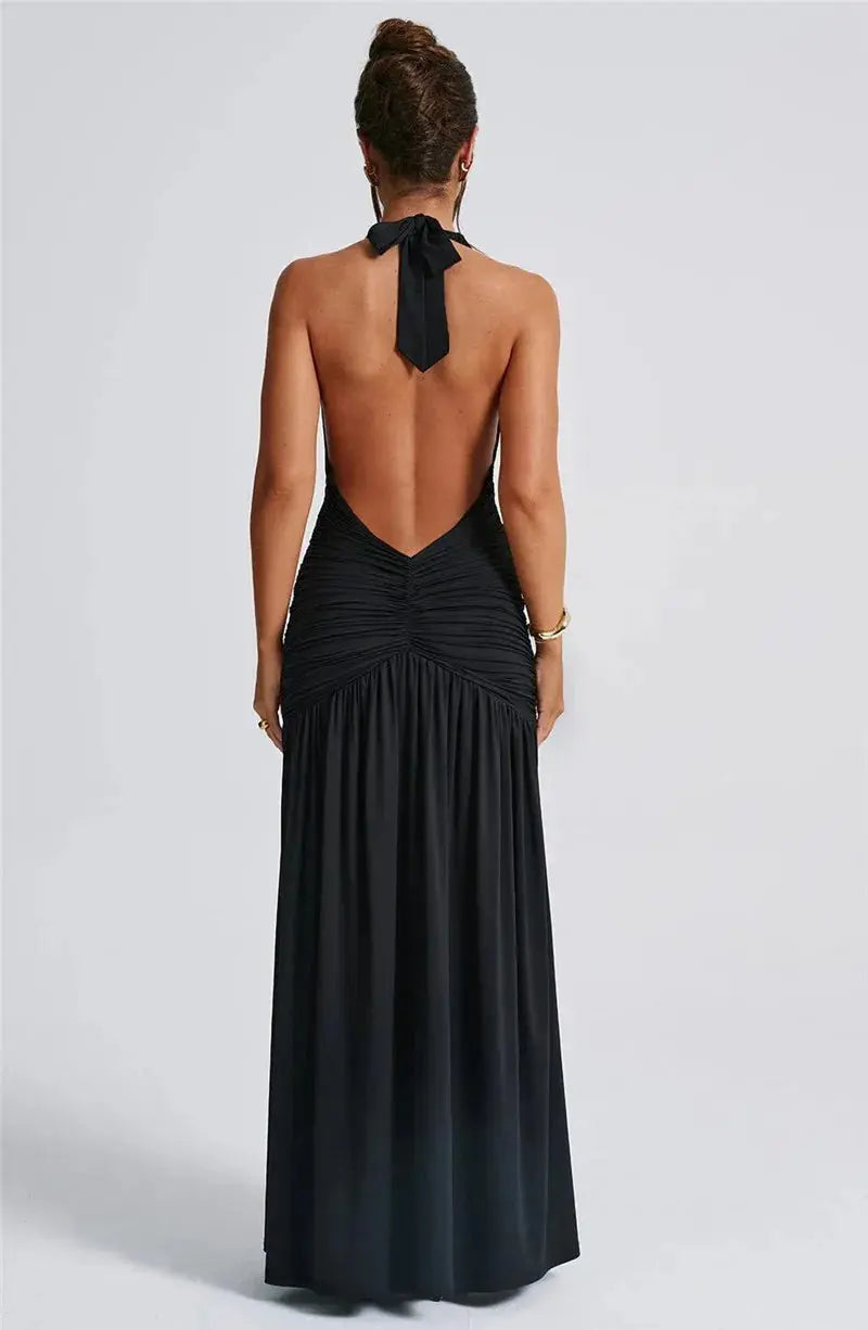 Deep V Neck Backless Maxi Dress - Classicenvision