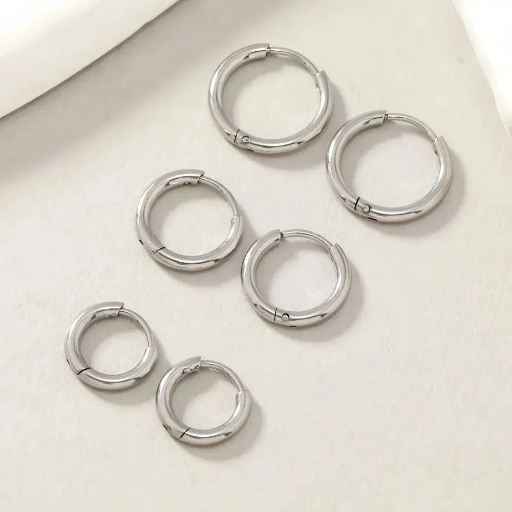 Stainless Steel Hoop Earrings Set of 6, Simple Geometric Circle Design,  Chic Minimalist Style for Daily and Vacation Classicenvision