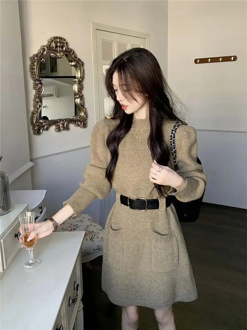 Autumn/Winter Knitted Top Waist-Fitted Slimming Dress For Women New Arrival Trendy Korean Style Fashionable Base Skirt - Classicenvision