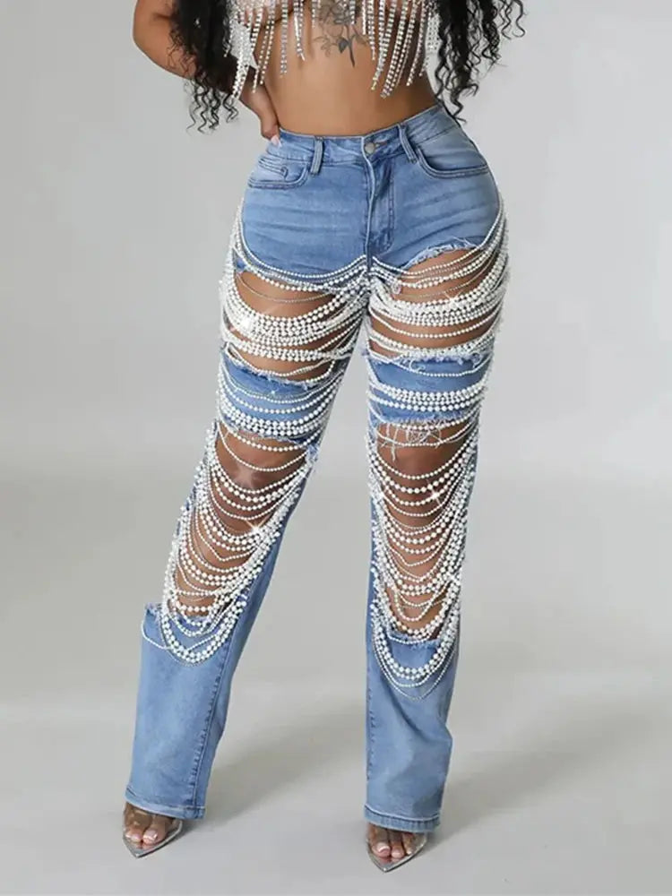 Plus size pearls Jeans - Classicenvision