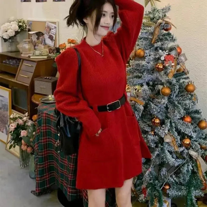 Autumn/Winter Knitted Top Waist-Fitted Slimming Dress For Women New Arrival Trendy Korean Style Fashionable Base Skirt - Classicenvision