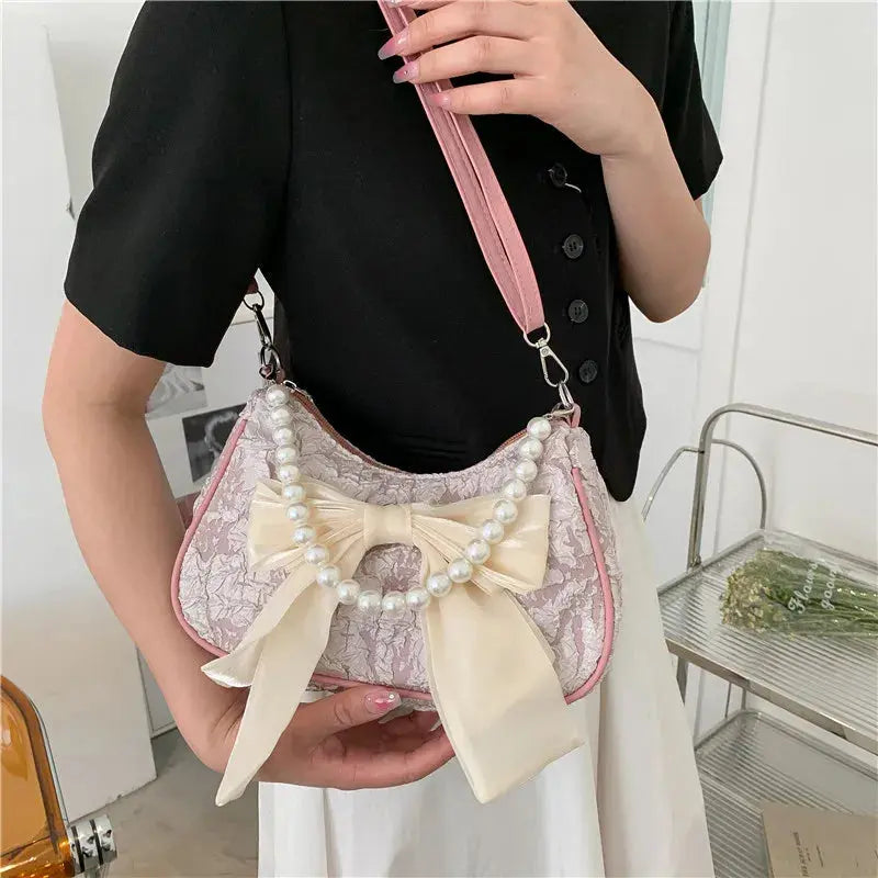 Pearl Female Bag Retro Luxury Designer Handbag Bow Crossbody Bags Fashion Canvas Women's 2023 Trend Shoulder bag Purses Classicenvision