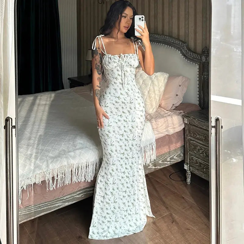 Hugcitar Women Elegant Floral Beach Vacation Bodycon Streetwear Long Dress 2023 Summer Clothes Wholesale Items For Business Classicenvision