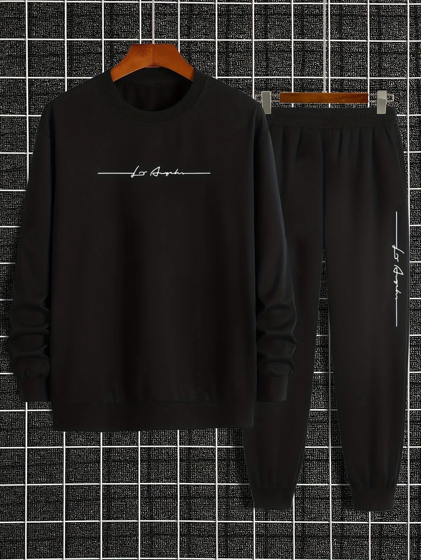 2pcs Los Angeles Script Print Stylish Outfits - Comfortable Sweatshirt and Versatile Sweatpants Set, Meticulously Crafted for Everyday Wear, Perfect for Fall and Winter, Men's Best Choice for Casual Occasions Classicenvision