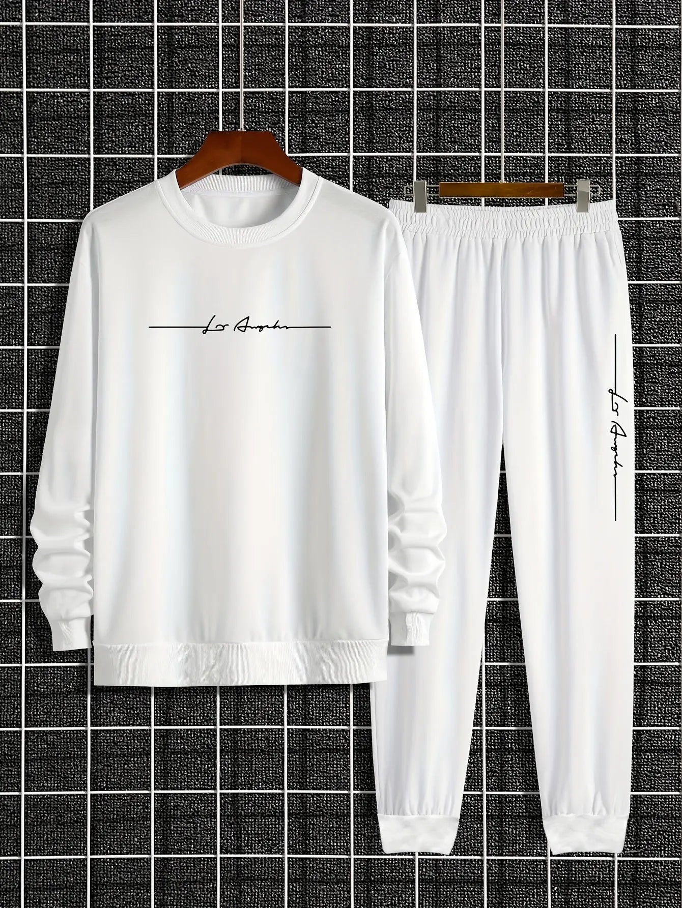 2pcs Los Angeles Script Print Stylish Outfits - Comfortable Sweatshirt and Versatile Sweatpants Set, Meticulously Crafted for Everyday Wear, Perfect for Fall and Winter, Men's Best Choice for Casual Occasions Classicenvision